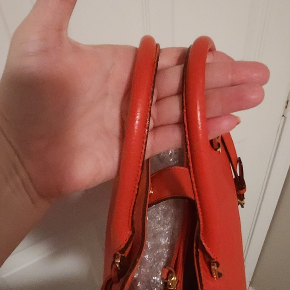 Michael Kors Pebbled Leather Convertible Crossbody Bag Orange Red 11.5" X 8.5" - Picture 10 of 15